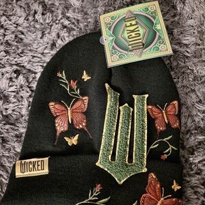 Wicked Black Beanie with Embroidered Butterflies